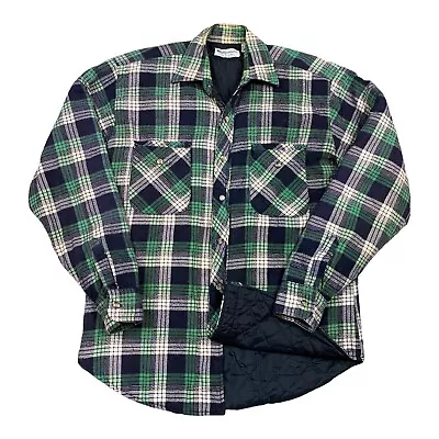 Vintage Cumberland Quilt Lined Jacket Shirt Mens Sz Medium Work Green Plaid • $20.99