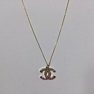 Chanel Necklace Coco CC Logo Gold Iridescent Charm Necklace  • $150