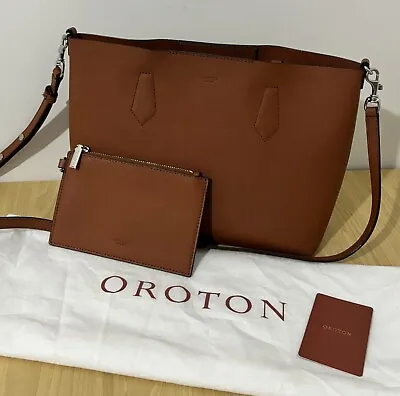 OROTON Liberty Mini Tote Cognac Brown Saffiano Leather Handbag Coin Purse • $119