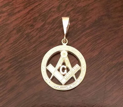 14k Yellow Gold Mason Freemason Masonic Pendant Charm  1.18  Inch Length • $271.47