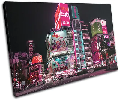 Tokyo Japan Gaming Night Neon City SINGLE CANVAS WALL ART Picture Print • £24.99