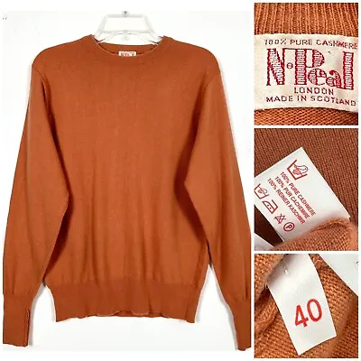 N.Peal London Men’s 100% Pure Cashmere Orange Sweater Size 40 MADE IN SCOTLAND • $95
