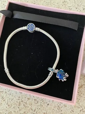 $120 • Buy Genuine Pandora Sparkling Blue Clasp Bracelet And Octopus Charm