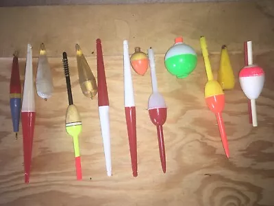 Lot Of 13 Vintage Fishing Bobbers & Floats Assorted Shapes Sizes Colors • $11.88