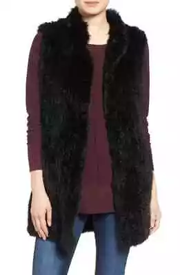 Women's Love Token Long Genuine Rabbit Fur Vest Size X-Small - Black • $79.99