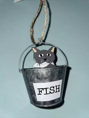 Cat Stealing Fish Small Hanging Nautical Ornament Decoration By Shoeless Joe • £5