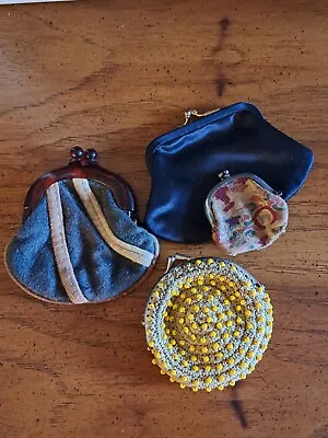 Vintage Coin Change Purse Lot Cloth Beaded 4 Pieces • $11.99