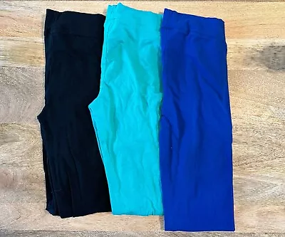Lot Of 3 Wet Seal Leggings Black Aqua Blue Women’s Large Y2K Vintage (#78) • $12.95