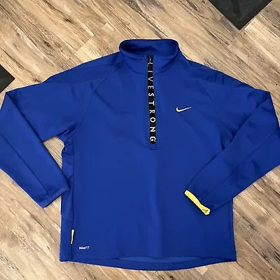 Men’s Vintage Nike Fit Dry Livestrong Big Logo Half Zip Pullover Top Sz L Blue • $25