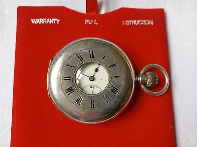 Antique J W BENSON SOLID SILVER SWISS MADE HALF HUNTER POCKET WATCH.  • £22