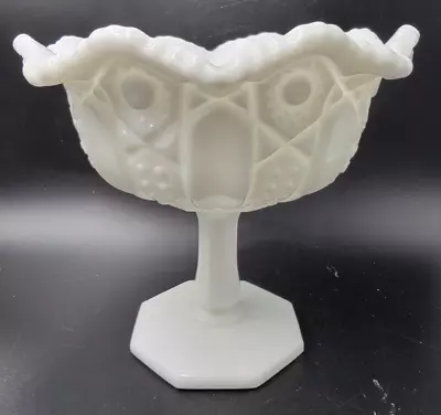 LE Smith White Milk Glass Heritage Ruffle Top Footed Compote Candy Dish • $8