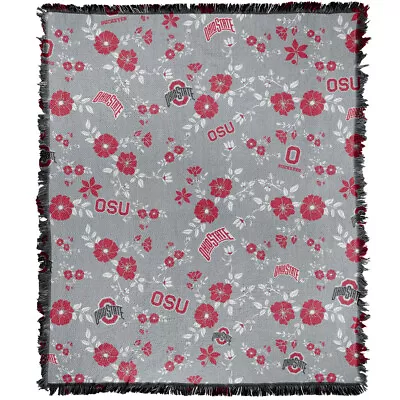 Ohio State Blanket 50 X60  Floral Gray Pattern Woven Cotton Blend Throw • $50.99