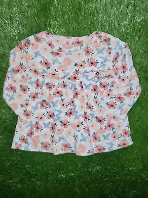 M&S Baby Girls 6-9M White Floral Round Neck Casual Long Sleeve Top T-shirt  • £3.85