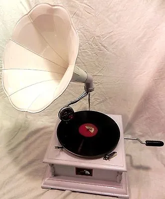 Gramophone Phonograph Fully Functional White Color Horn Sound Box With Needles • $224