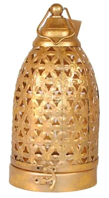 Fair Trade Antique Gold Finish Cutwork Moroccan Lantern 12x12x23cm • $67.45