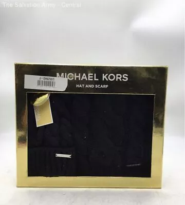 Michael Kors Womens Black Multifunctional Knitted Winter Scarf & Hat Set In Box • $9.99