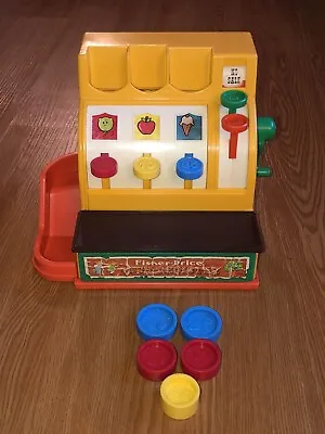 Vintage 1974 Fisher Price Play Cash Register W/ Working Bell Buttons + 5 Coins • $34.99