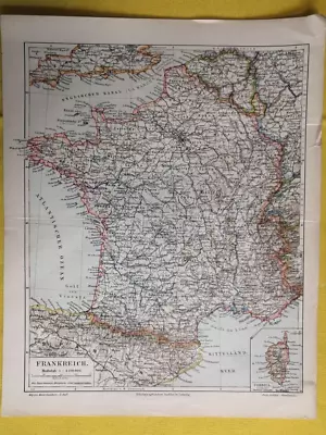1912 FRANCE Vintage Map Paris Mediterranean Sea ORIGINAL 11.5 X 9.5 Color C12-4 • $24.90