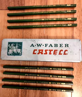 8-Vintage A W Faber Castell Germany 9000 Drawing F&H Pencils With Tin • $10