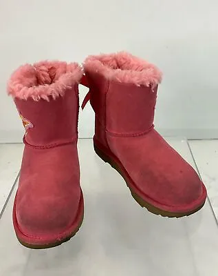 UGG Pink Suede Mini Bailey Bow II Butterfly Boots Girls 2 • $20
