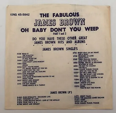 '64 R&B Soul M- 45 & Pic Sleeve JAMES BROWN Oh Baby Don't You Weep KING 5842 • $19.99