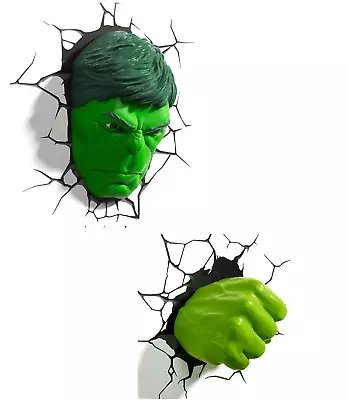 Hulk Face Or Fist 3D FX Led Wall Light Sticker Hang Decoration Marvel Avengers • £22.98