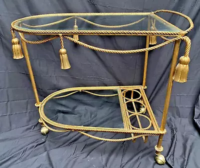 Vtg Italian Gilt Tassel Rope Hollywood Regency MCM Bar Serving Desert Wine Cart • $675