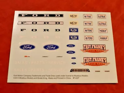 Moebius Models 1969 Ford F-100 Custom Decal Sheet 1/25 • $7.95