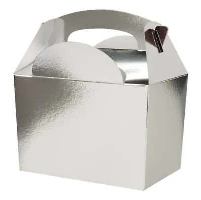 £3.49 • Buy Christmas Party Food Boxes ~ Childrens Xmas Meal Bag Plate Box ~ Metallic Silver