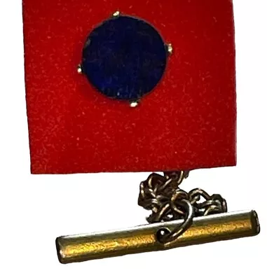 Round Flat Top Cachabon Lapis Lazuli Type Stone Tie Tack Pin Chain Silver Tone • $19.99