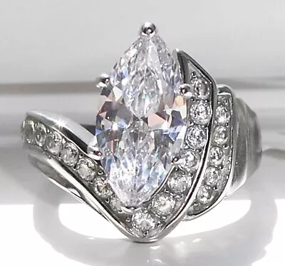 Large Marquise Cubic Zirconia Ring Stainless Steel Women's • $28.95
