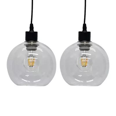 Set Of 2 Modern Glass Globe Easy Fit Pendant Shades Ceiling Lightshades • £27.99