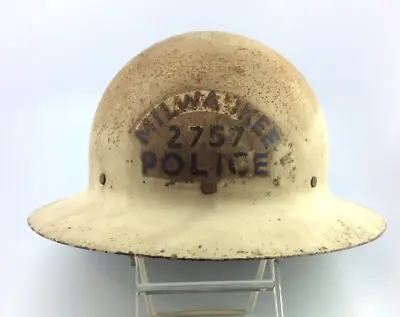 Vintage Police Department Helmet City Of Milwaukee  Hard Hat Riot  WW 2 Era • $75.95