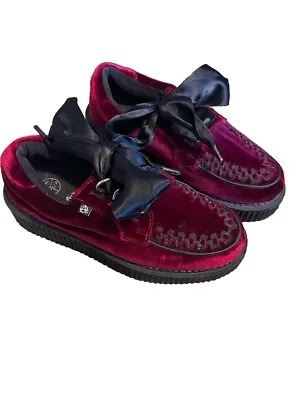 T.U.K Shoes Burgundy Velvet Platform Mondo Creeper Size 7 A8535 • $60