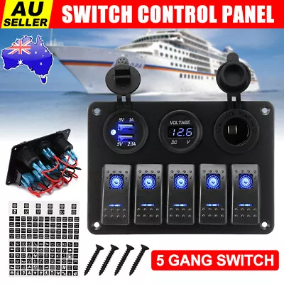 $31.45 • Buy 5 Gang 12V Rocker Switch Panel For Car Boat Marine LED USB Charger ON-OFF Toggle