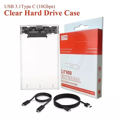 External Hard Drive Enclosure SATA HDD/SSD 2.5-inch Clear Caddy Case To USB 3.1 • £6.19