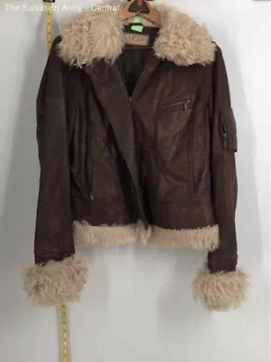 UGG Australia Womens Brown Genuine Leather Fur Trim Full-Zip Jacket Size Large • $94