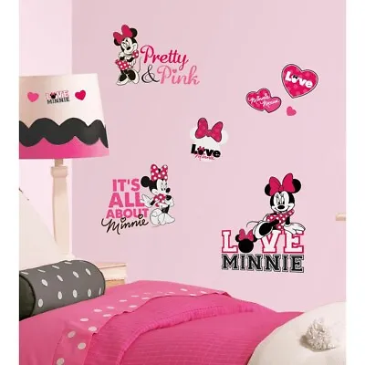New Disney MINNIE MOUSE LOVES PINK WALL DECALS Girls Bedroom Wall Decor Stickers • $15.99