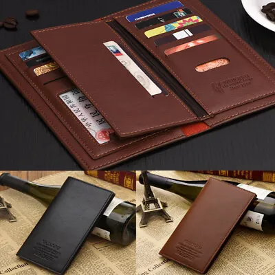 Long Men Leather Wallet Bifold ID Card Holder Clutch Billfold Money Purse Bag • $8.99