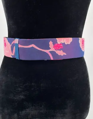 Vintage La Mendola Mod Art Retro Floral Purple Chiffon Leather Waist Belt • $129.99