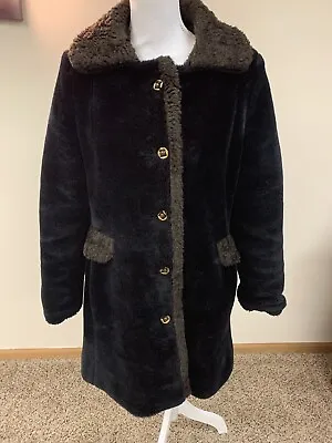 Acrylic Crushed Velvet Coat Black Brown - Vintage 60's 70's  • $34.97