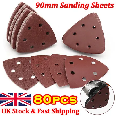 80pcs 90mm Sanding Sheets Delta Mouse Sander Pads Mixed 60 80 120 240 Grit • £8.99