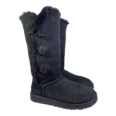 UGG Australia Triple Bailey Button Tall Sheepskin Boots Women Size 8 Black • $48