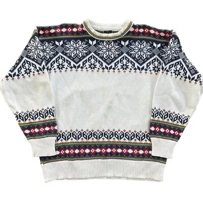 VTG Dale Of Norway Multicolor Fair Isle Knit Cotton Pullover Sweater Mens XL • $104.95