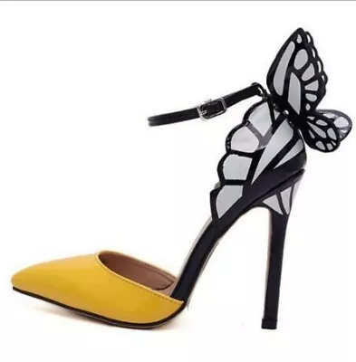 Womens High Heels Bowtie Toe Ankle Strap Sandals Butterfly Wings Stiletto Shoes • £29.02