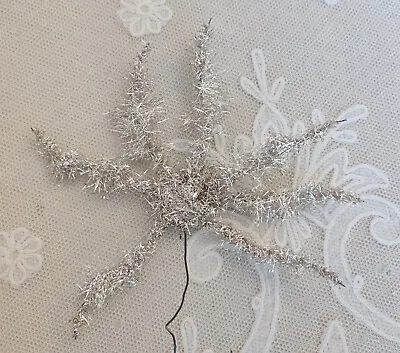 Vintage Silver Old Tinsel Wired SM Tree Topper Star Christmas Tree Antique Decor • $9.99