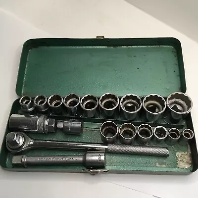 Vintage Mostly Challenger 19 Pc. 1/2  & 3/8” Drive Socket Tool Set & Case • $29.50