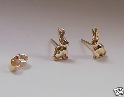 9ct Gold Tiny Small BUNNY Rabbit Studs Earrings 9K Girls Kids X'mas GIFT BOX • £16.99