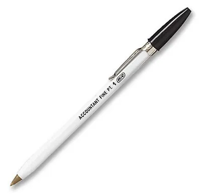 Bic Corp Ballpoint Pen Accountant Fine Pt Black Ink Silver Clip White Body 1 Pen • $14.95