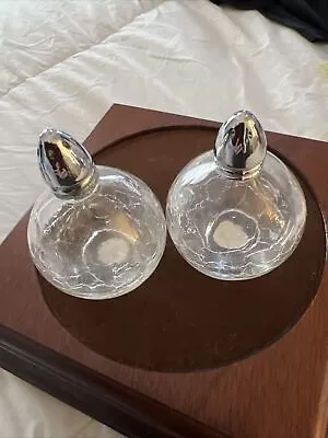 Vintage I.W. Rice Clear Crackle Glass Salt & Pepper Shakers Set • $22